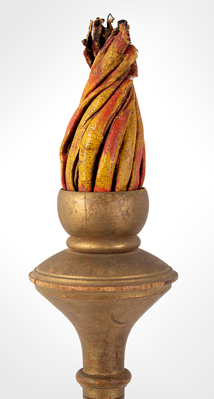 Odd Fellows Torch Staff, Carved & Painted
America, circa 1875, detail view